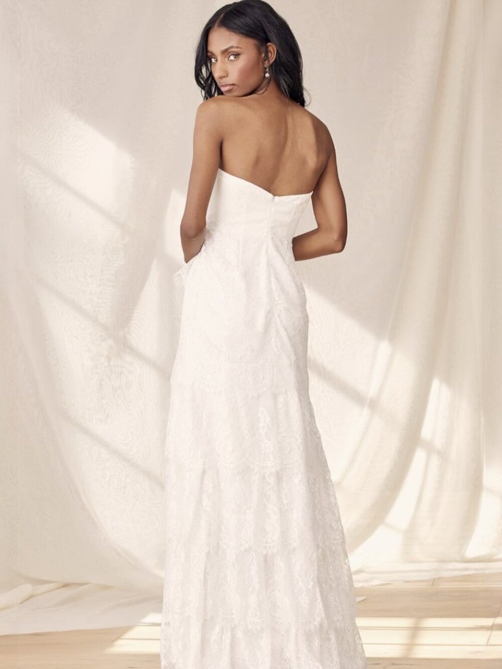 Lulus End With A Kiss White Floral Lace Strapless Tiered Maxi Dress​ NWT - Picture 4 of 8